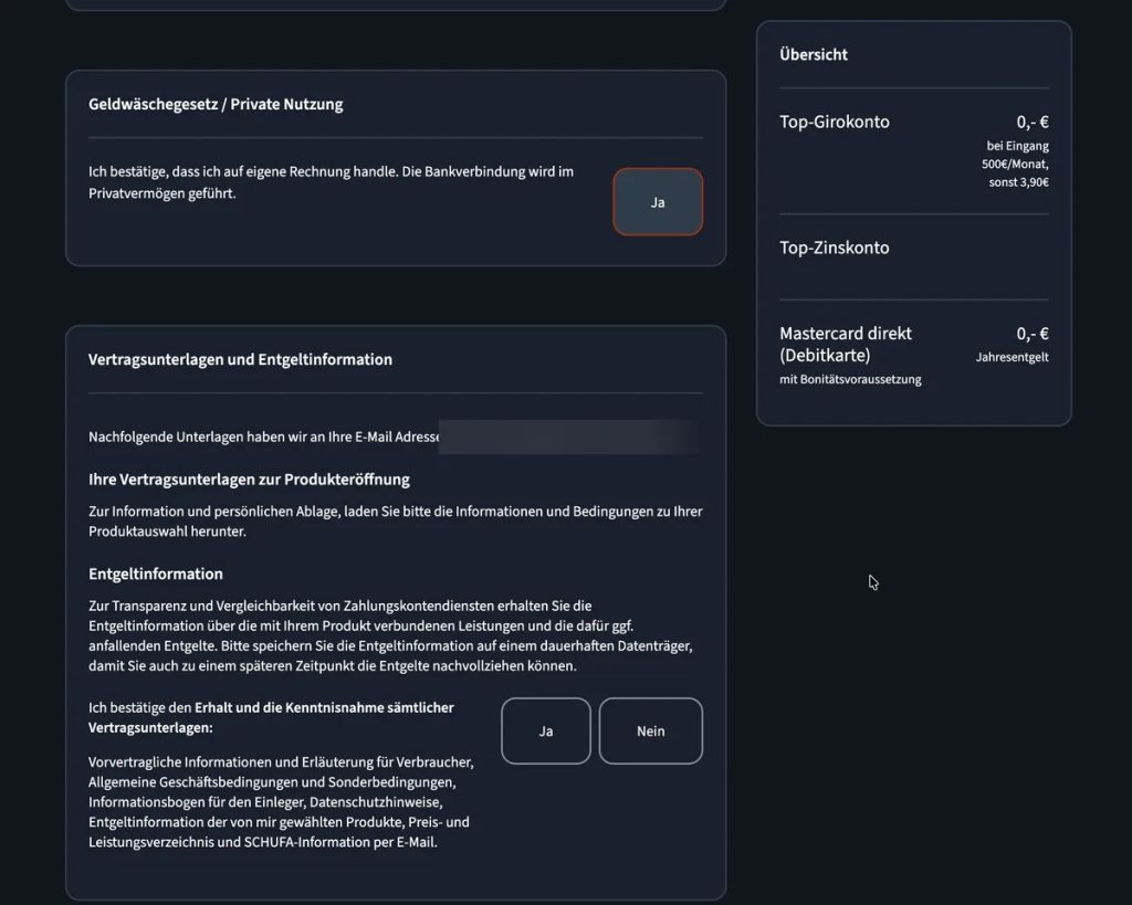 Sezione Vertragsunterlagen und Entgeltinformation