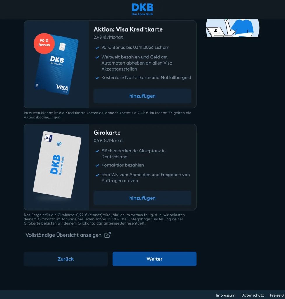 Visa Kreditkarte con bonus di 90 euro e Girokarte opzionale