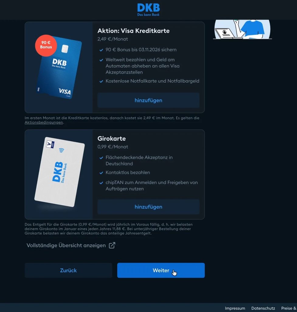 Sezione Datenschutz und Bedingungen con consenso SCHUFA