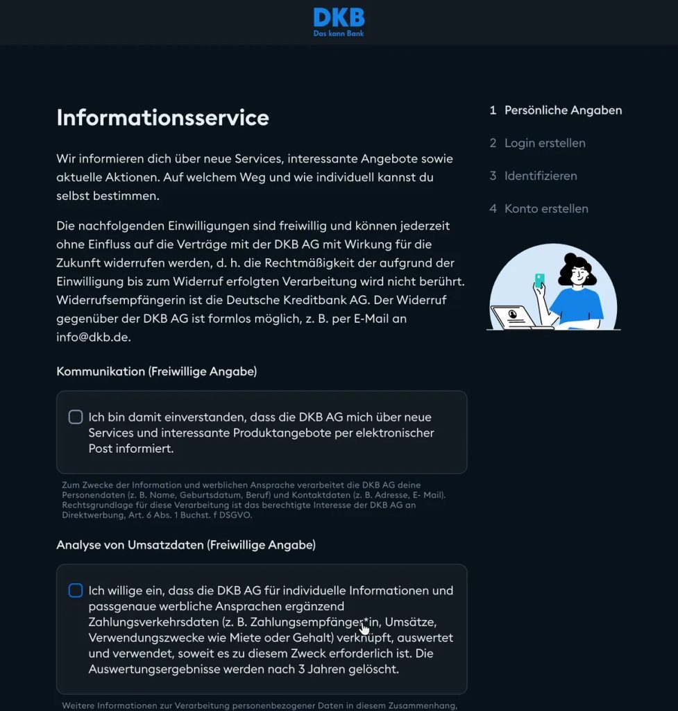 Sezione Informationsservice con il consenso alla comunicazione