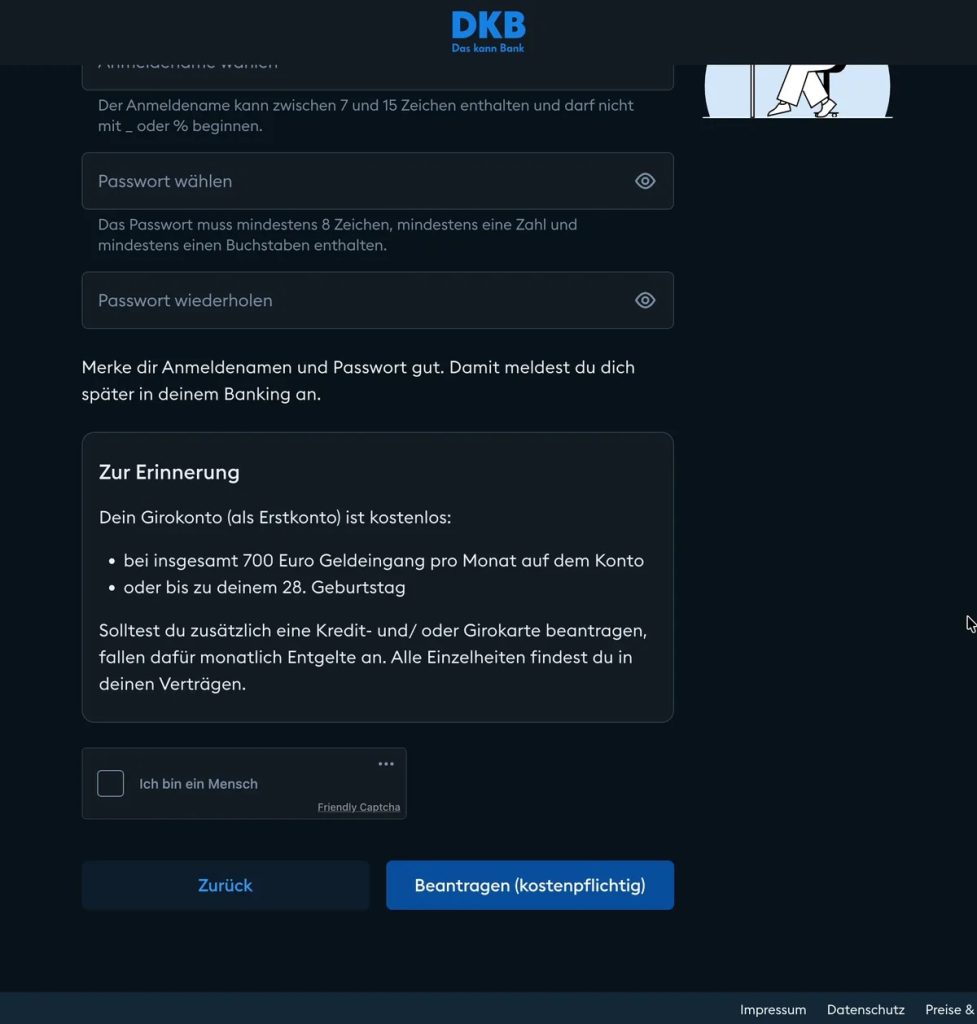 Riepilogo Zur Erinnerung e pulsante Beantragen