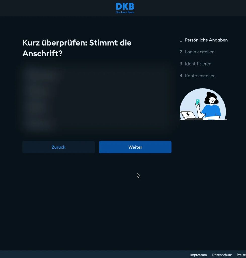 Pagina Kurz überprüfen per controllare l'indirizzo inserito